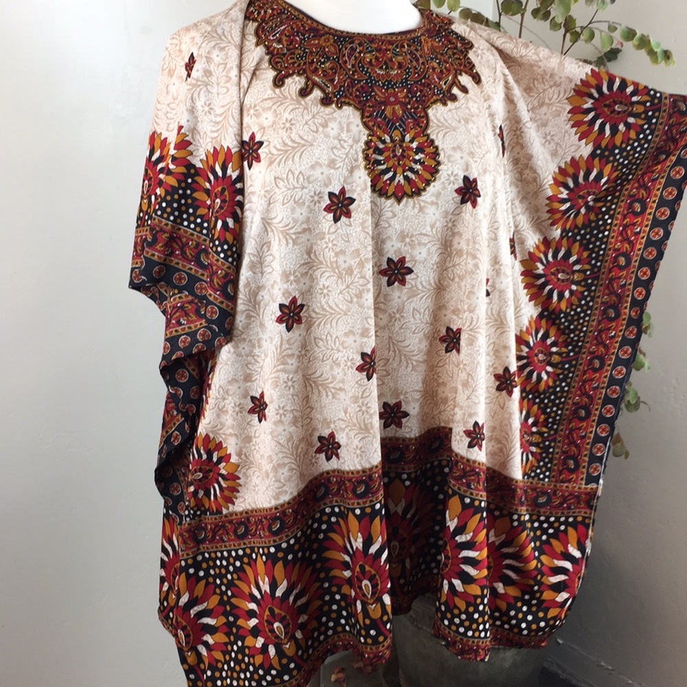 SAYBURY Kaftan Tunic Dress Red Gold One Size EUC